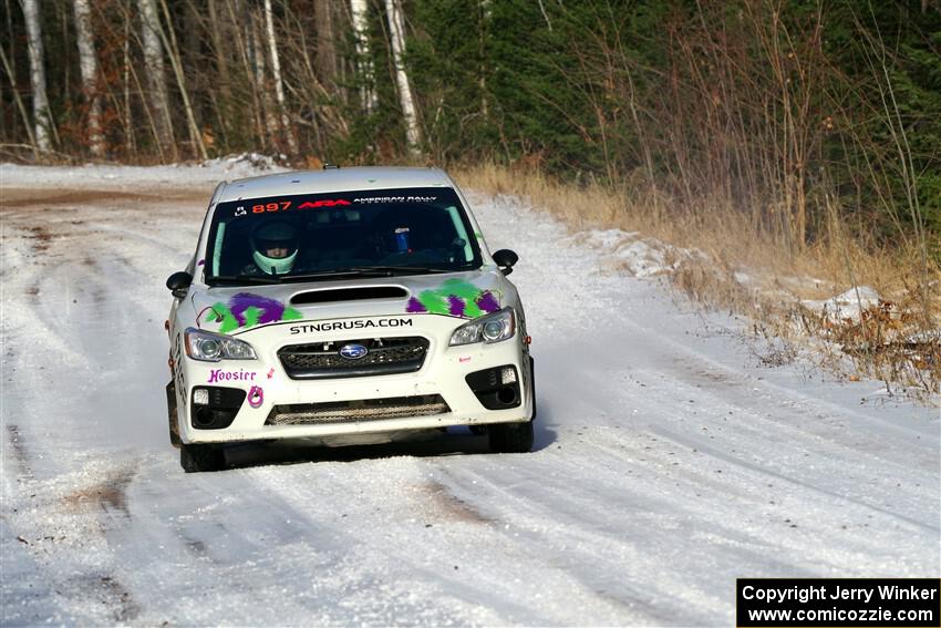 Jamey Randall / Andrew Rausch Subaru WRX on SS1, Nemadji Trail East.