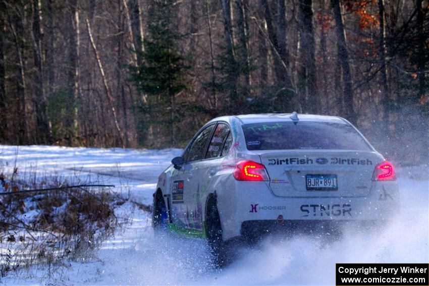 Jamey Randall / Andrew Rausch Subaru WRX on SS1, Nemadji Trail East.