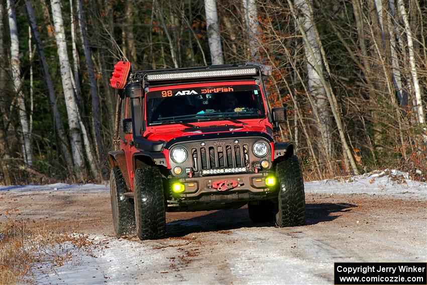 A Jeep Wrangler sweeps SS1, Nemadji Trail East.