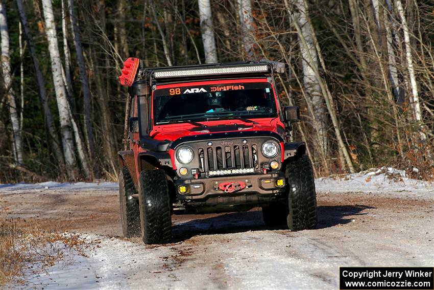 A Jeep Wrangler sweeps SS1, Nemadji Trail East.