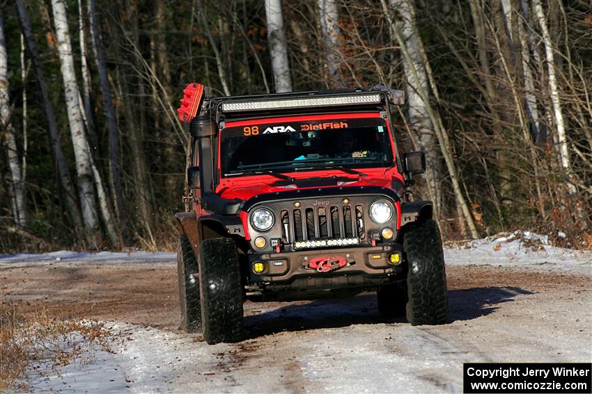 A Jeep Wrangler sweeps SS1, Nemadji Trail East.