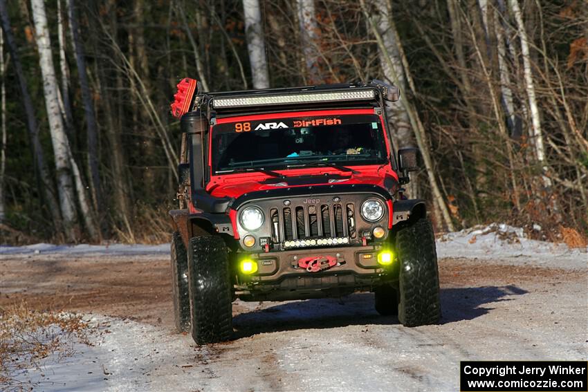 A Jeep Wrangler sweeps SS1, Nemadji Trail East.