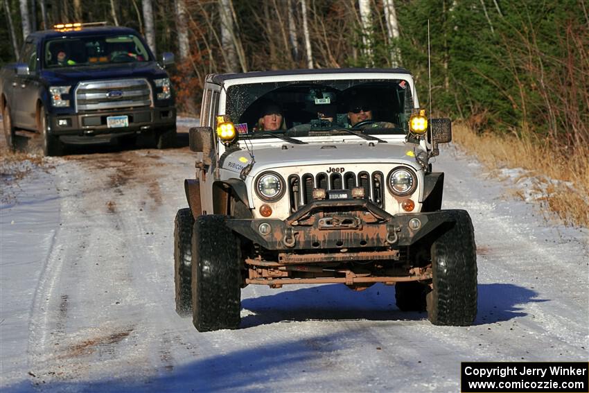 A Jeep Wrangler sweeps SS1, Nemadji Trail East.