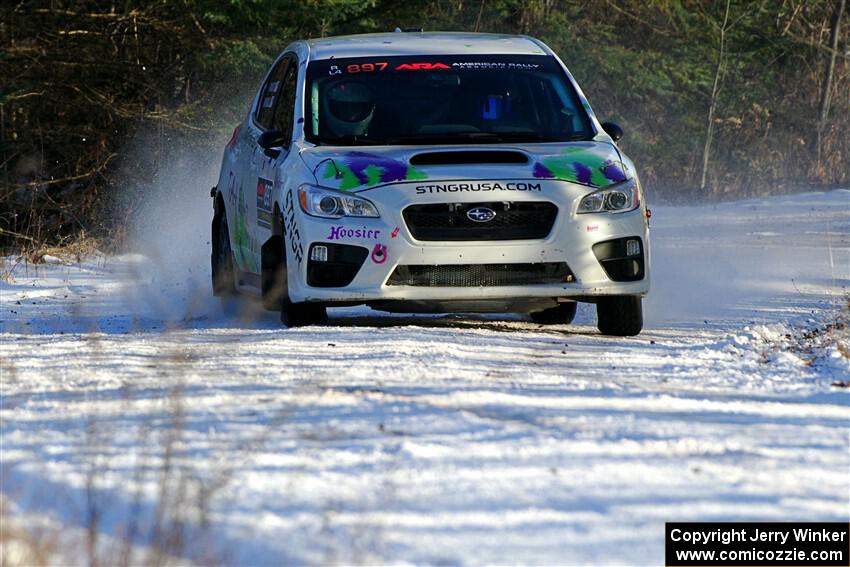 Jamey Randall / Andrew Rausch Subaru WRX on SS2, Nemadji Trail West.