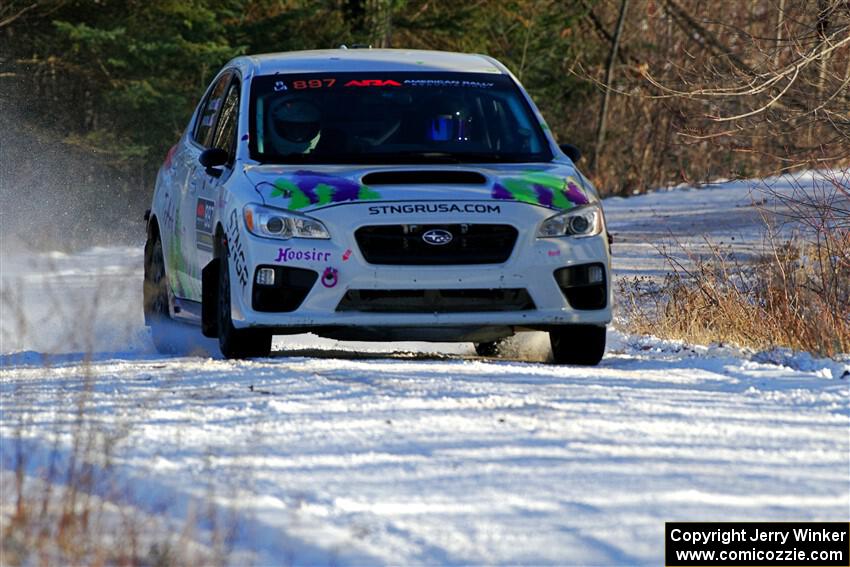 Jamey Randall / Andrew Rausch Subaru WRX on SS2, Nemadji Trail West.