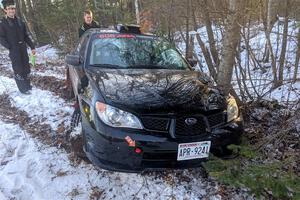 Jonah Becken / Peyton Reece Subaru Impreza 2.5i DNF'ed on SS2, Nemadji Trail West, after crashing into a tree.