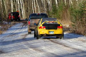 Steve Gingras / Katie Gingras Subaru Impreza is towed out of SS2, Nemadji Trail West, after DNF'ing.