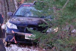 Jonah Becken / Peyton Reece Subaru Impreza 2.5i DNF'ed on SS2, Nemadji Trail West, after crashing into a tree.