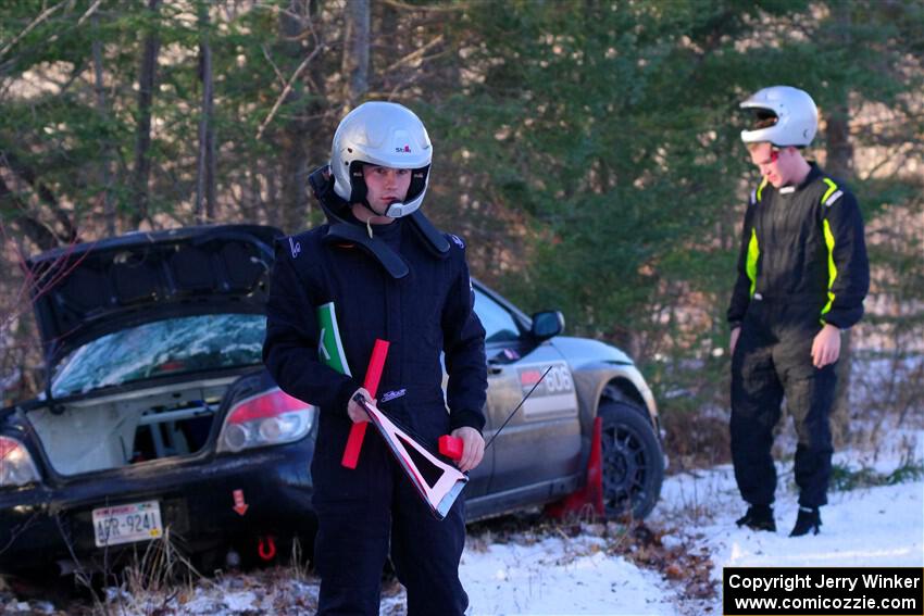 Jonah Becken / Peyton Reece Subaru Impreza 2.5i DNF'ed on SS2, Nemadji Trail West, after crashing into a tree.