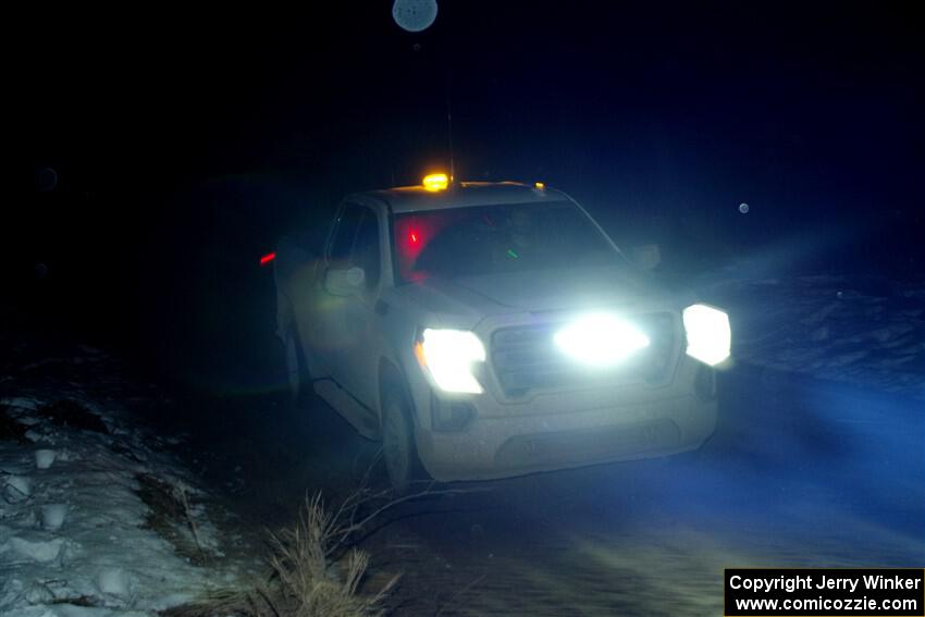 A GMC Sierra pickup sweeps SS15, Camp 30-East Branch II.