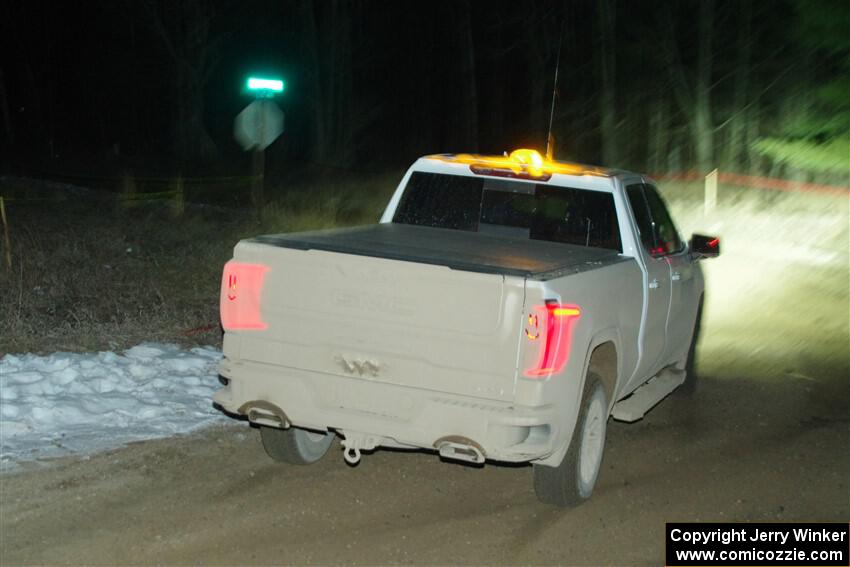 A GMC Sierra pickup sweeps SS15, Camp 30-East Branch II.