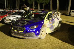 Travis Pastrana / Rhianon Gelsomino Subaru WRX ARA24 after the finish.