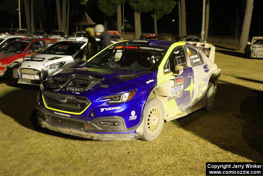 Travis Pastrana / Rhianon Gelsomino Subaru WRX ARA24 after the finish.