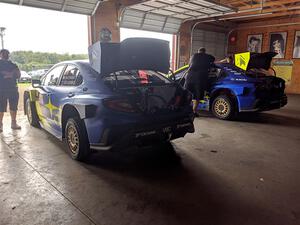 Travis Pastrana / Rhianon Gelsomino and Brandon Semenuk / Keaton Williams Subaru WRX ARA24s at tech inspection.