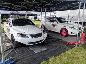 Michael Hooper / Michael Hordijk Lexus IS350 and Richo Healey / Michelle Miller Lexus IS250 before Friday's stages.