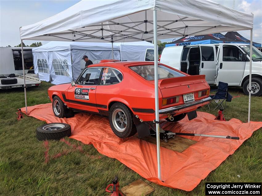 Mike Hurst / Randall Short Ford Capri before Friday's stages.