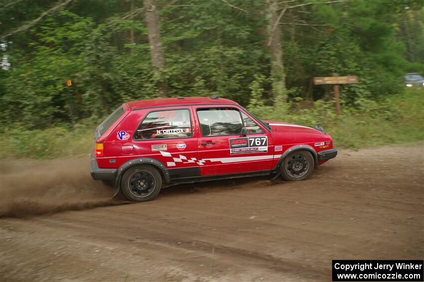 Nino Ortega / Boyd Smith VW GTI nearly makes a wrong turn on SS6, Thorpe Tower II.