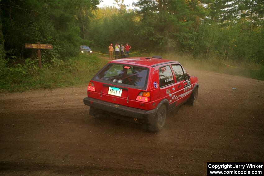 Nino Ortega / Boyd Smith VW GTI comes to a stop after making a wrong turn on SS6, Thorpe Tower II.