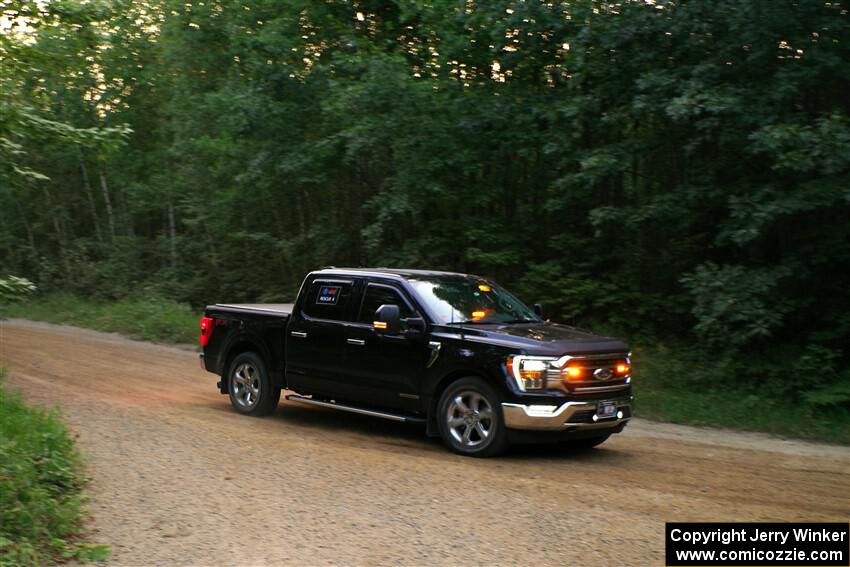 A Ford F-150 pickup sweeps SS7, Refuge II.