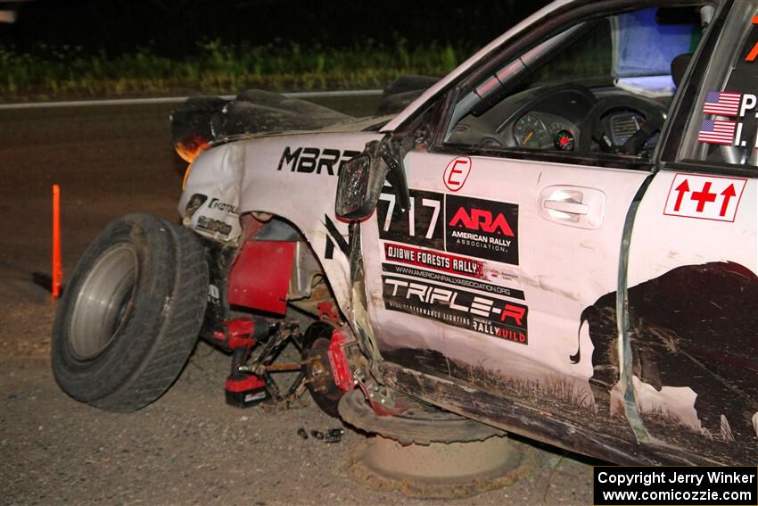 Peter Farrow / Ian Nelson Subaru WRX had an off and had suspension damage on SS9, Steamboat II.