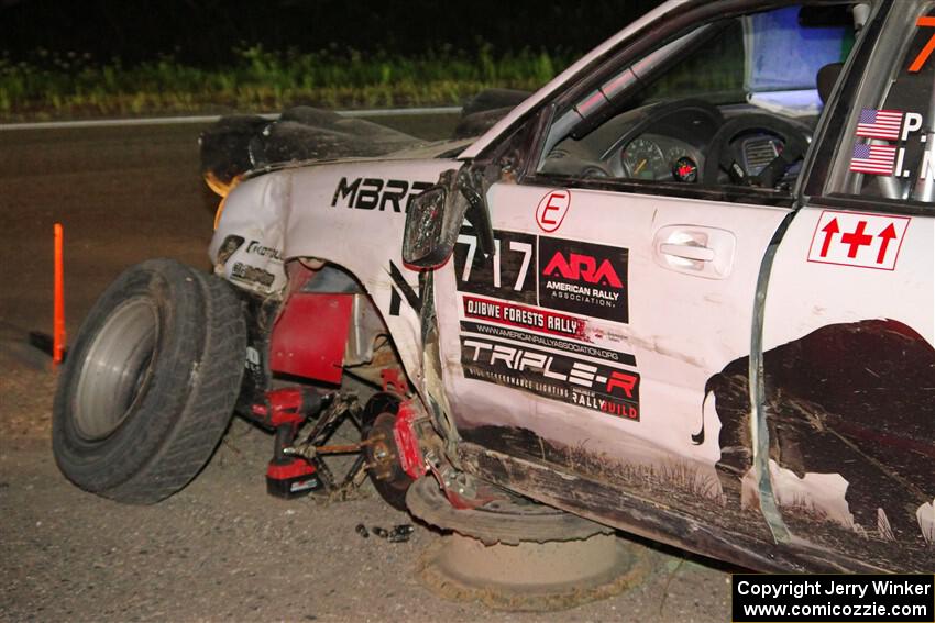 Peter Farrow / Ian Nelson Subaru WRX had an off and had suspension damage on SS9, Steamboat II.