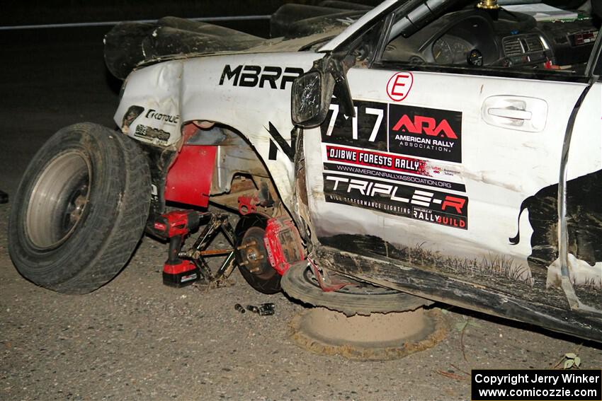 Peter Farrow / Ian Nelson Subaru WRX had an off and had suspension damage on SS9, Steamboat II.