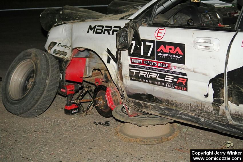 Peter Farrow / Ian Nelson Subaru WRX had an off and had suspension damage on SS9, Steamboat II.