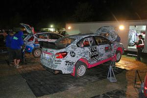 Brad Hayosh / Neil Moser Subaru WRX STi and Chris Cyr / Glen Ray Ford Fiesta ST at Sidnaw service after day one.