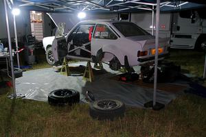 Ryan Booth / Nick Dobbs Ford Escort Mk II at Sidnaw service after day one.