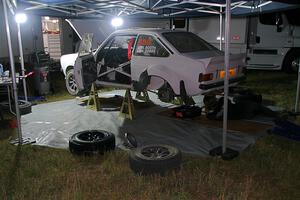 Ryan Booth / Nick Dobbs Ford Escort Mk II at Sidnaw service after day one.