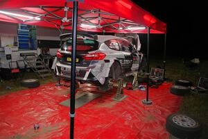 Javier Olivares / K.J. Miller Ford Fiesta Rally2 at Sidnaw service after day one.