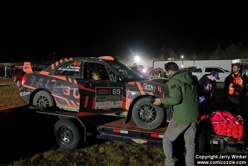 Gabe Jacobsohn / Jason Hack Subaru WRX STi at Sidnaw service after day one.