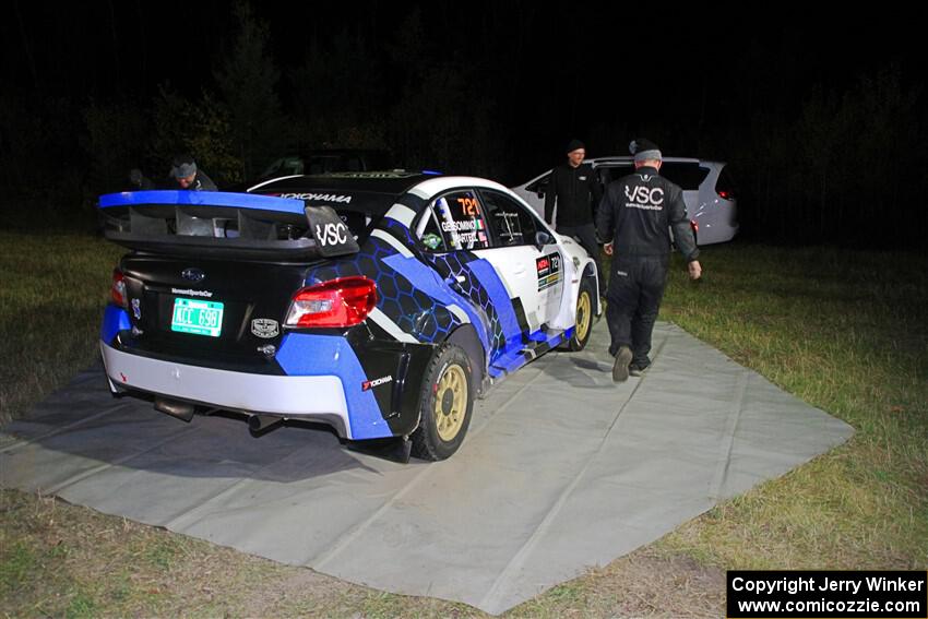 Conner Martell / Alex Gelsomino Subaru WRX STi at Sidnaw service after day one.