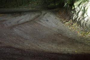 The first corner of SS16, Mount Marquette, lit up with rally lights.