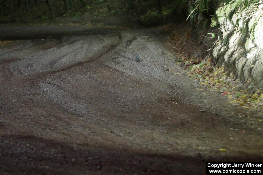 The first corner of SS16, Mount Marquette, lit up with rally lights.