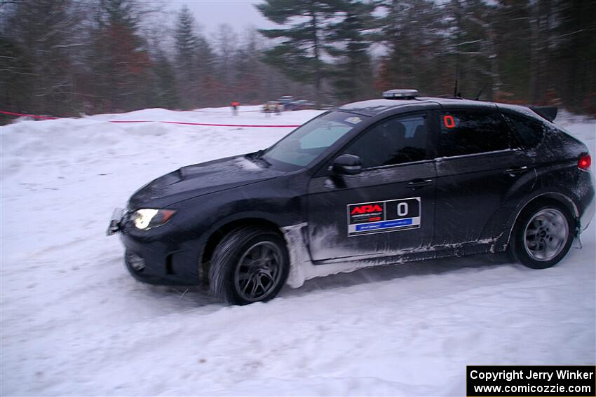 The '0' car, a Subaru WRX STi, on SS15, Shoreline-Sage Creek I.