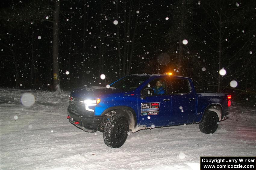 A Chevy Silverado pickup sweeps SS15, Shoreline-Sage Creek I.