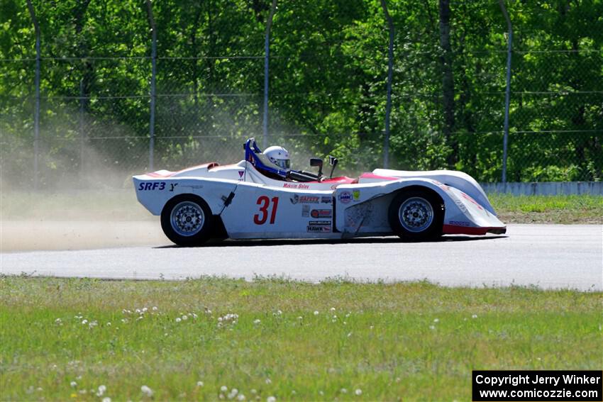 Maksim Belov's Spec Racer Ford 3 goes off course at turn 8.