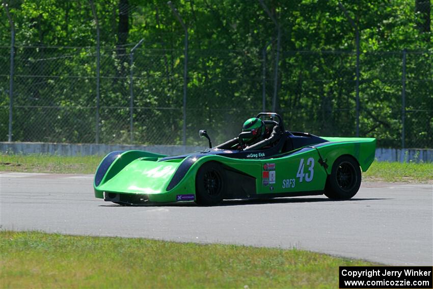 Greg Eick's Spec Racer Ford 3 spins at turn 8.