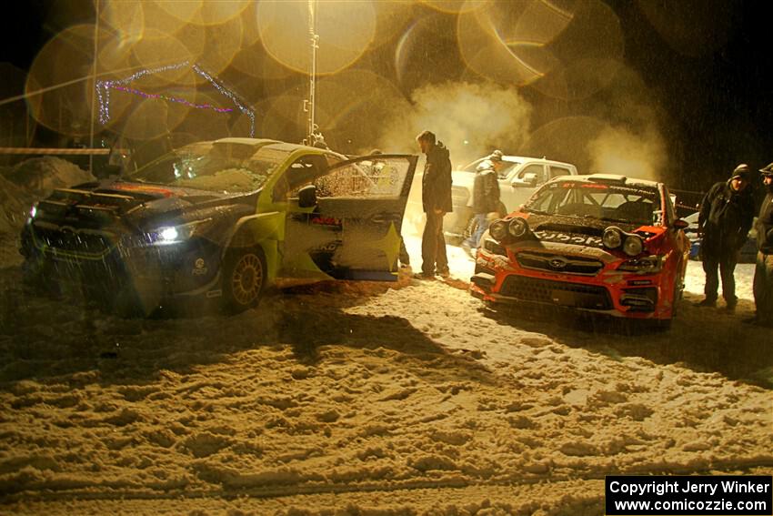 Brandon Semenuk / Keaton Williams Subaru WRX ARA25 and Conner Martell / Alex Gelsomino Subaru WRX STi after the event.