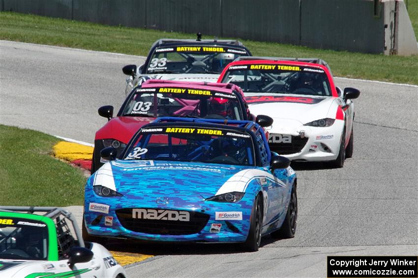 Keith Jensen's, Ashton Harrison's, 	Brian Henderson's and Alex Bachoura's Mazda MX-5 Cups