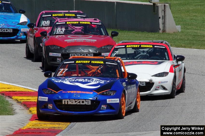 Luke Oxner's, Brian Henderson's, Ashton Harrison's and Patrick Wilmot's Mazda MX-5 Cups