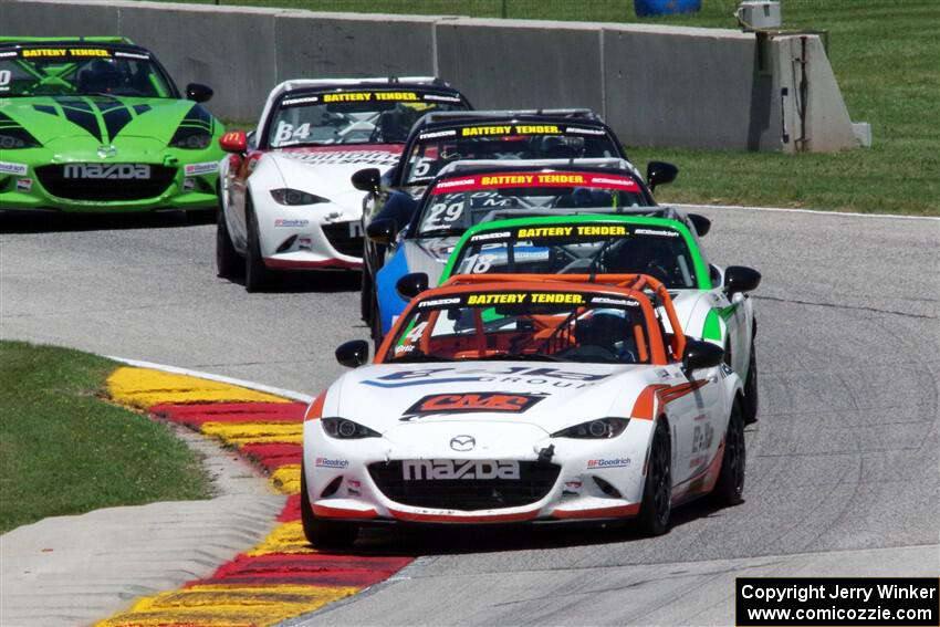 Bryan Ortiz's, Dean Copeland's, Patrick Gallagher's, Mark Drennan's and Todd Lamb's Mazda MX-5 Cups