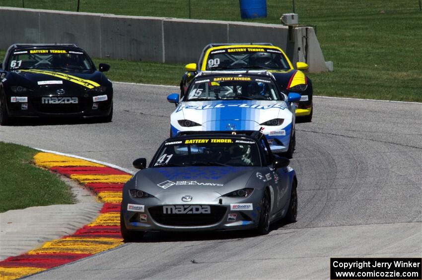 Nick Evancich's, Joseph Boden's, Dillon Dexter's and Andrew List's Mazda MX-5 Cups