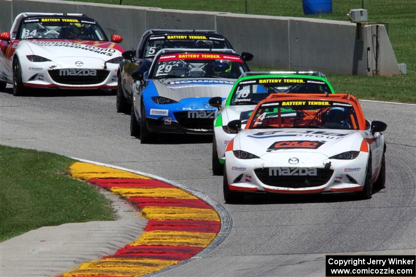 Bryan Ortiz's, Dean Copeland's, Patrick Gallagher's, Mark Drennan's and Todd Lamb's Mazda MX-5 Cups