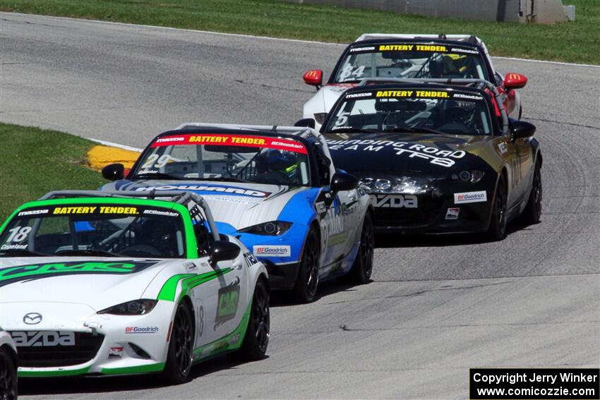 Dean Copeland's, Patrick Gallagher's, Mark Drennan's and Todd Lamb's Mazda MX-5 Cups