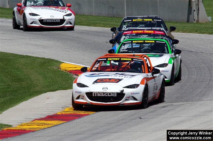 Bryan Ortiz's, Dean Copeland's, Patrick Gallagher's, Mark Drennan's and Todd Lamb's Mazda MX-5 Cups