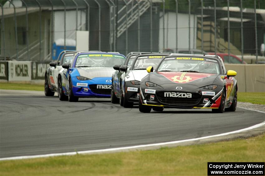 Brian Henderson's, Robert Noaker's, Alex Bachoura's, Nick Igdalsky's and Brooks Leal's Mazda MX-5 Cups