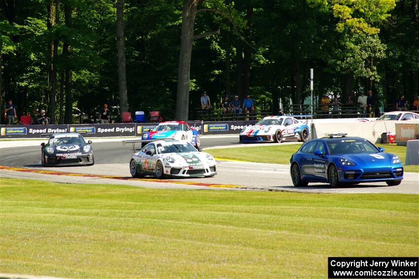 Porsche GT3 Cup cars, behind the pace car during a yellow: Roman De Angelis, Alan Metni, Maxwell Root and Ethan Simioni