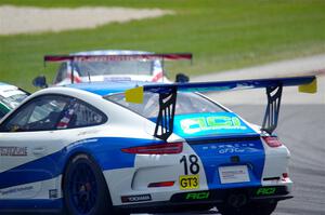 Richard Edge's and Tom Balames' Porsche GT3 Cups collide at turn 14 on the final lap.